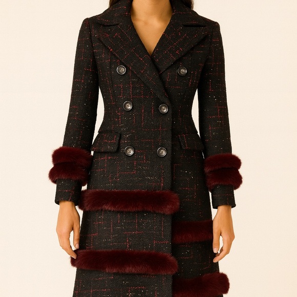 Gorgeous Fur Trim Tweed Long Jacket The Iphigenyah - Picture 2 of 14